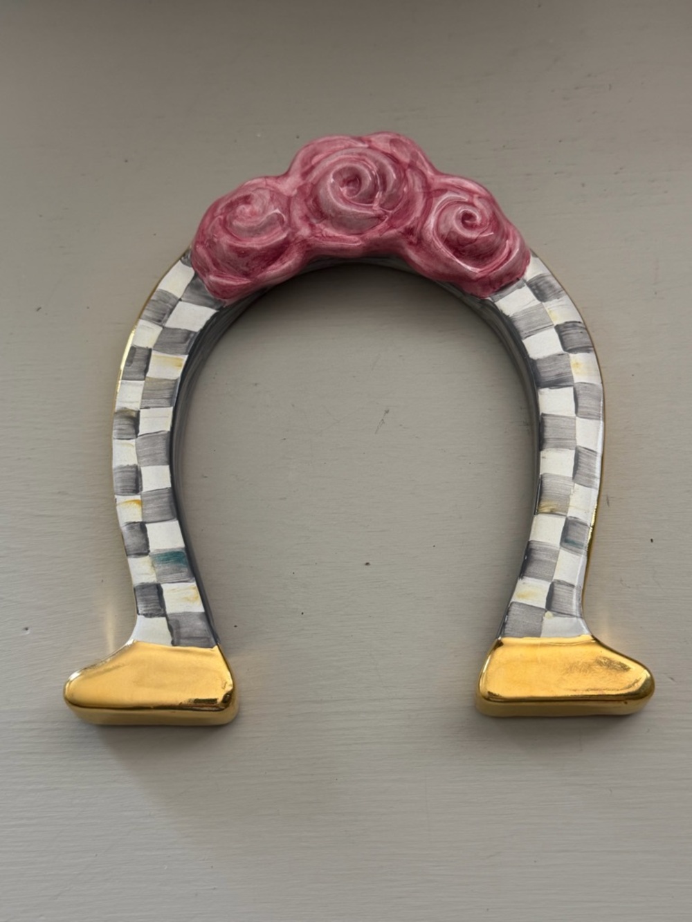Mackenzie Childs Ceramic Sterling Check Horseshoe HTF Retired Color